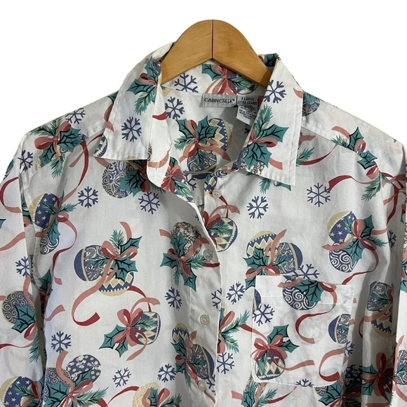 Cabin Creek Christmas Button Up Shirt XL All Over Pattern Snowflake Ornaments - Picture 3 of 7